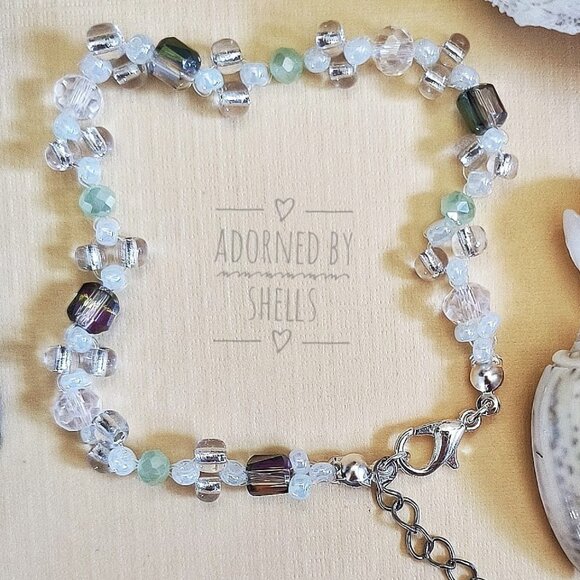 Beaded Bracelet Aqua Mint Green, Dainty Stainless Steel Non-Tarnish Accessory - Picture 3 of 8